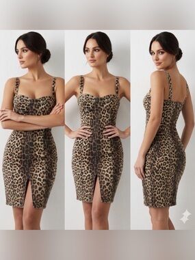 NWT Red Leopard Print Frill Hem Midi Dress